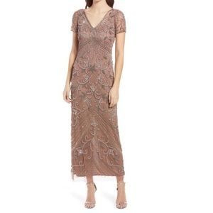 Pisarro Nights Heavy Beaded Mesh Column Gown - MAUVE